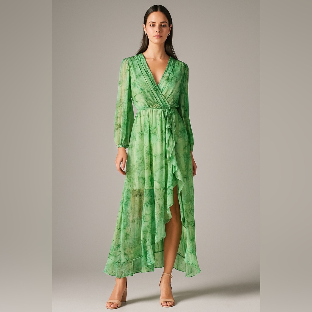 New Alex Marie Vibrant Green Long Sleeve Dress